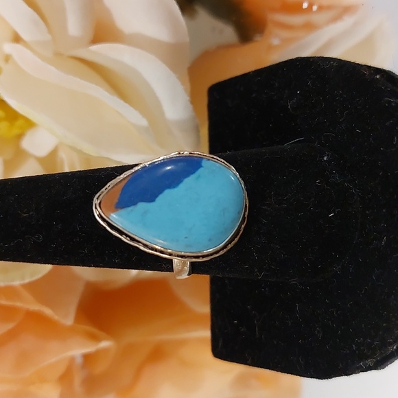 925 Jewelry - Rainbow Calsilica Stone 925 Silver Ring - Size 8 1/2